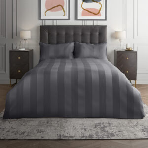 Silentnight Pure Cotton Wide Sateen Stripe Duvet Set - Charcoal