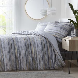 Silentnight Washed Stripe Duvet Set - Grey/Ochre